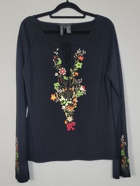 Michelle Nicole Floral Embroidered Top Size Large Boho Peasant Y2K Fairycore
